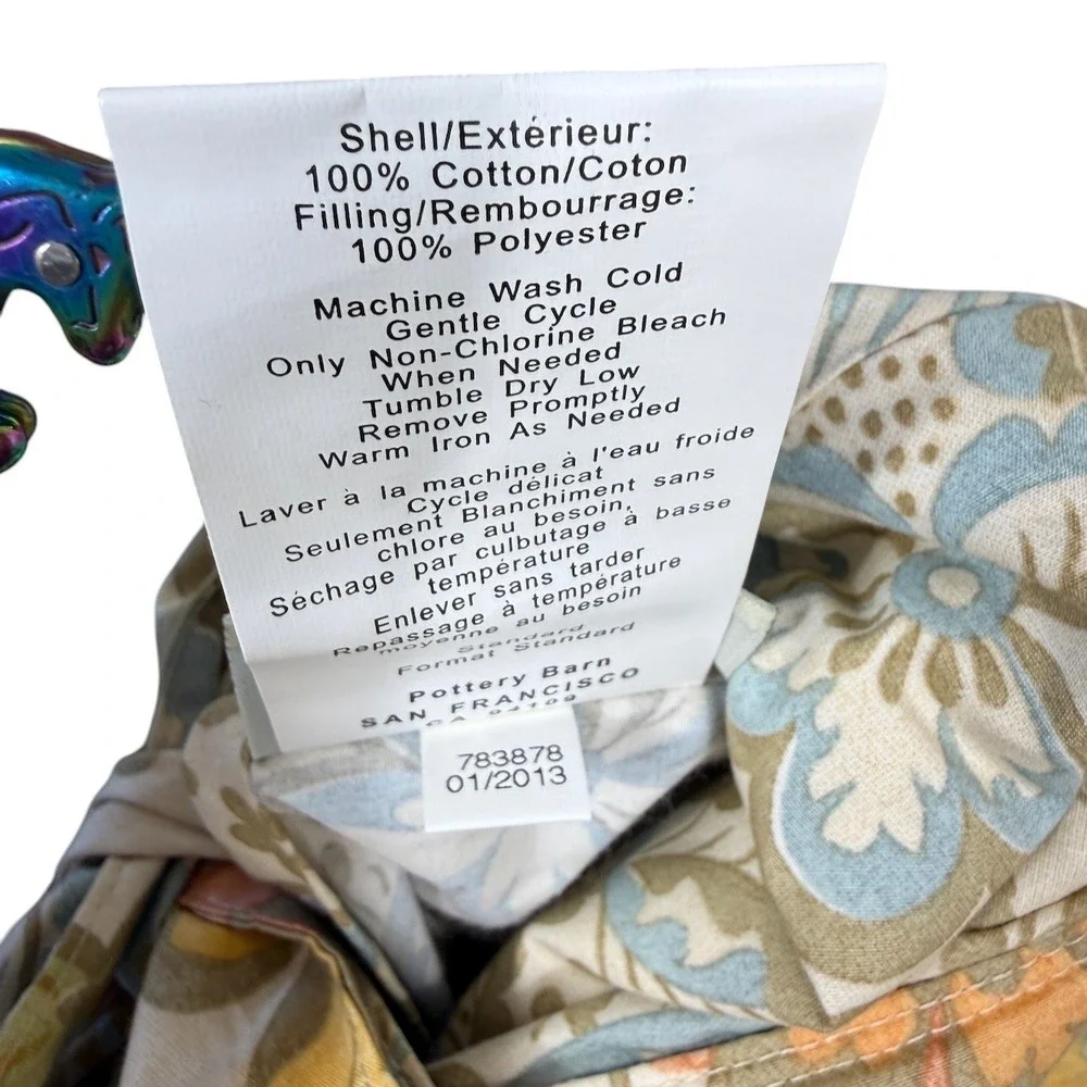 Pottery Barn Quilted Floral Paisley Damask Tie Sham Set 2 Blue Peach‎ 2013 Boho